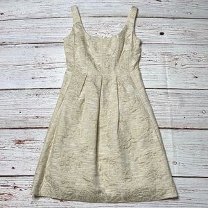 Nine West Ivory and Gold Brocade A-Line Dress Sz 2